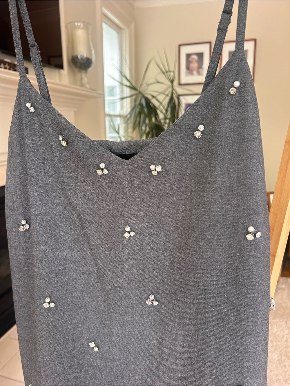 House of Harlow 1960 Charcoal Gray Beaded Mini Dress